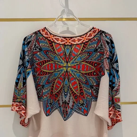 JEALOUS TOMATO boho print kimono wrap cardigan coverup blue red black ivory S - Picture 3 of 10